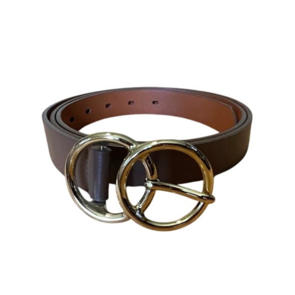 Target Womens Brown Faux Leather Belt Gold Double Ring Buckle Plus Size XXL